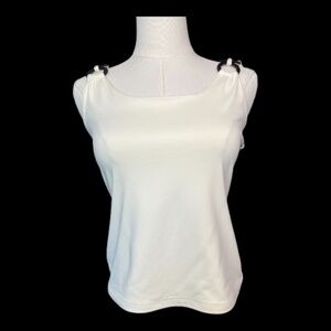 EUC WHBM white tank top w/ black ring strap detail | size S
